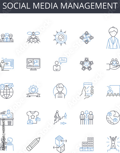 Social media management line icons collection. Unity, Support, Cohesion, Collaboration, Synergy, Partnership, Connection vector and linear illustration. Loyalty,Companionship,Empathy outline signs set