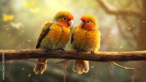 A pair of lovebirds chirping sweetly at each other. AI generated