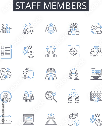 Staff members line icons collection. Talent, Candidates, Job, Hiring, Employment, Staffing, Placement vector and linear illustration. Recruitment,Headhunting,Career outline signs set