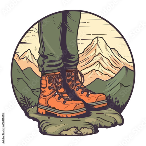 Men hiking in nature, wearing hiking boots