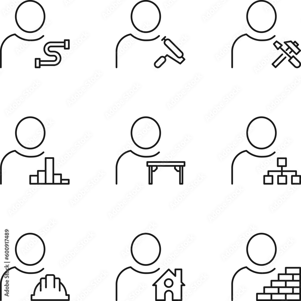 Vector outline signs and symbols drawn in flat style with black thin ...