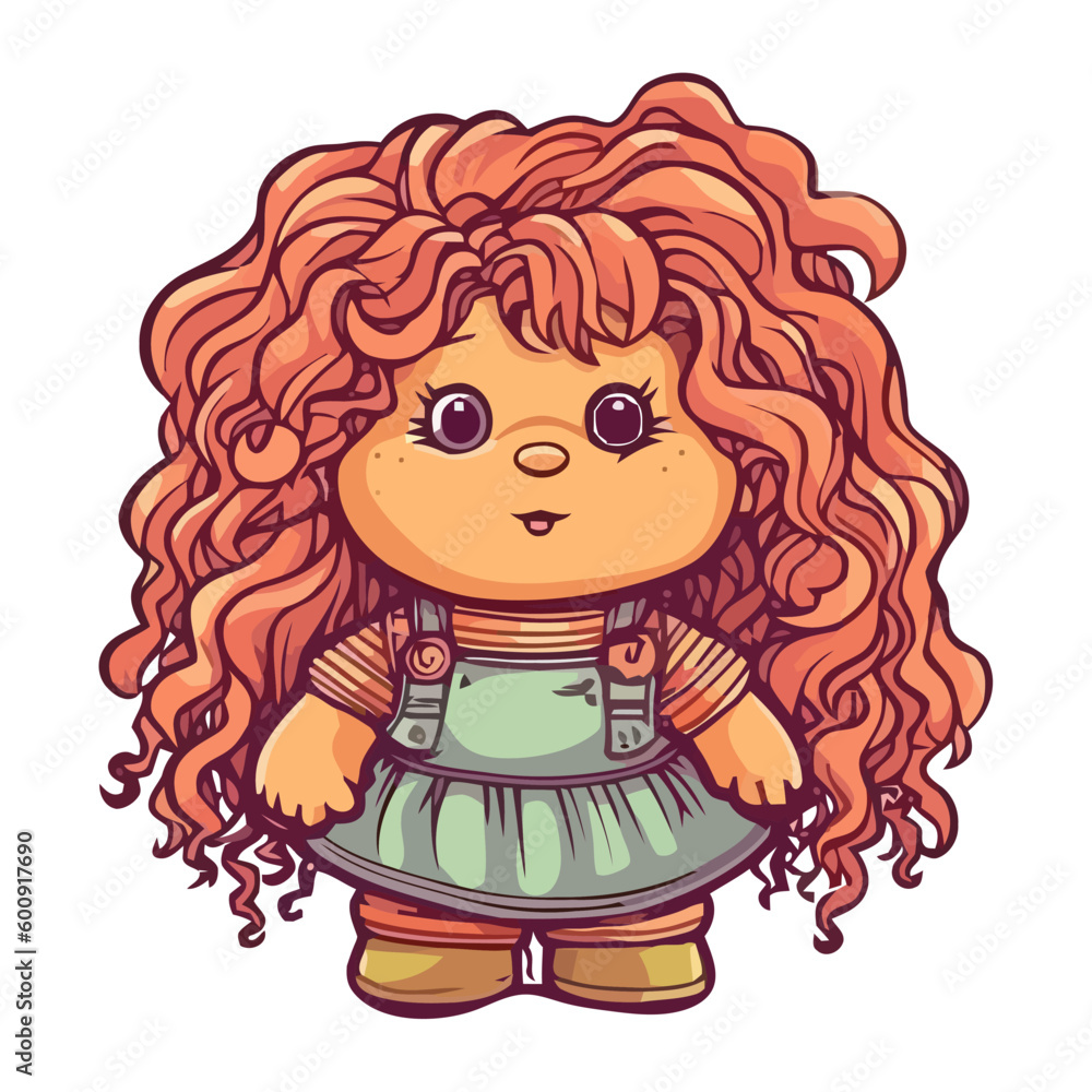 Cheerful doll with curly hair