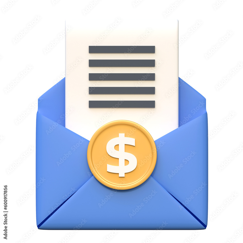 salary payment check mail finance icon 3d illustration salary payment check mail finance icon 3d illustration