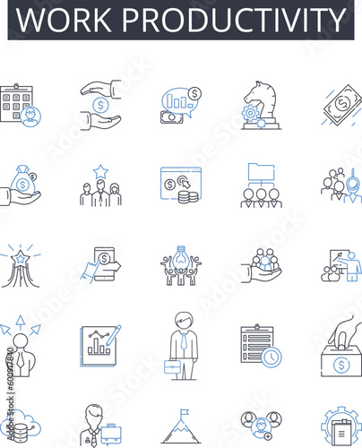 Work productivity line icons collection. Confidence, Communication, Presentation, Stage, Nervousness, Audience, Delivery vector and linear illustration. Articulation,Preparation,Engage outline signs