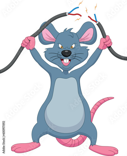 cute mouse cut the power cord cartoon