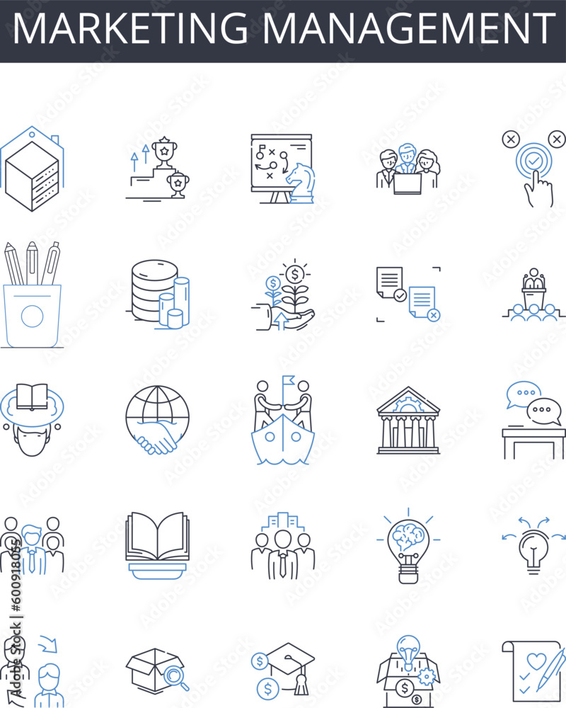Marketing management line icons collection. Imagination, Inspiration, Brainstorming, Design, Innovation, Originality, Artistry vector and linear illustration. Versatility,Ingenuity,Flexibility outline