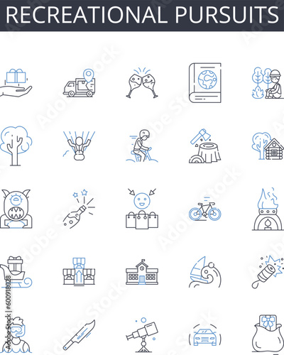 Recreational pursuits line icons collection. Surveys, Data, Analysis, Insights, Demographics, Focus groups, Sampling vector and linear illustration. Market trends,Customer behavior,Segmentation