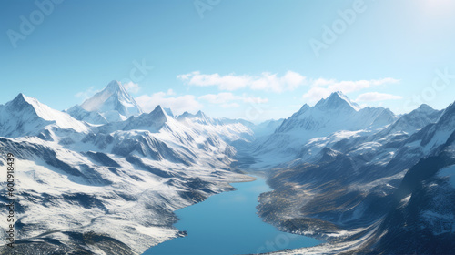Photo of a mountain range covered in snowbirds eye view generative ai