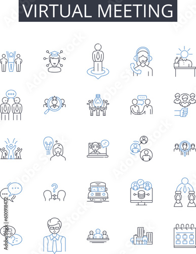 Virtual meeting line icons collection. Adventure, Hike, Nature, Trail, Mountain, Backpack, Wilderness vector and linear illustration. Exploration,Discovery,Terrain outline signs set