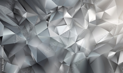 Abstract silver color background or wallpaper with polygons, triangles or concave geometries, Generative AI photo