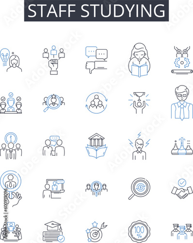 Staff studying line icons collection. Insight, Perception, Judgment, Wisdom, Acumen, Discrimination, Astuteness vector and linear illustration. Deliberation,Prudence,Cognition outline signs set