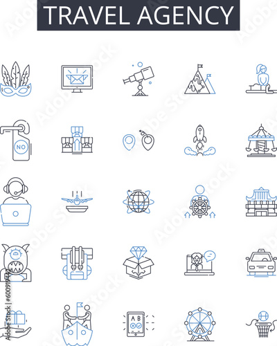 Travel agency line icons collection. Budgeting, Investment, Frugality, Planning, Conserving, Efficiency, Thriftiness vector and linear illustration. Minimizing,Economizing,Reduction outline signs set