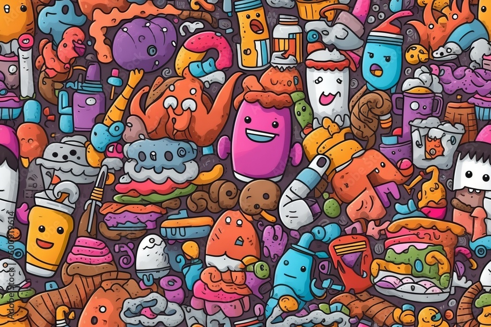 Obraz premium Whimsical Doodle Pattern for Playful Designs, Generative AI