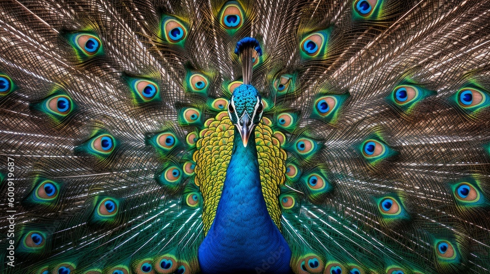 Obraz premium A proud peacock displaying its feathers. AI generated