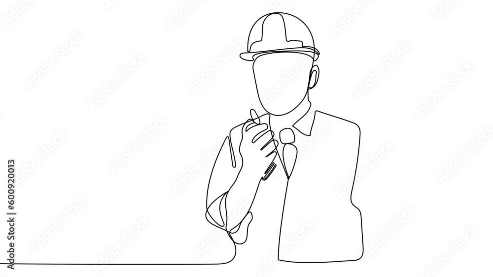 Animated drawing of continuous line draw architect meeting at construction site to talk blueprint design to team member. Building architecture concept. Single line animation. High quality 4k footage Animated drawing of continuous line draw architect meeting at construction site to talk blueprint design to team member. Building architecture concept. Single line animation. High quality 4k footage