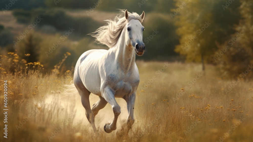 A regal horse galloping through an open field. AI generated A regal horse galloping through an open field. AI generated