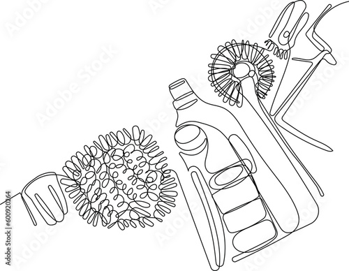 Home cleaning service landing page design concept, illustration of janitors with cleaning tools. Vector illustration