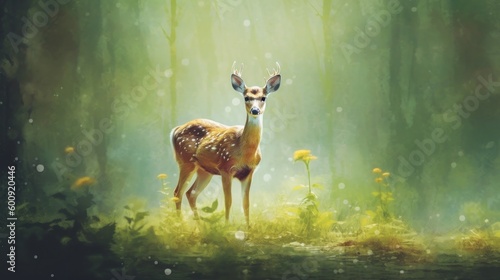 A shy deer timidly stepping through a clearing. AI generated