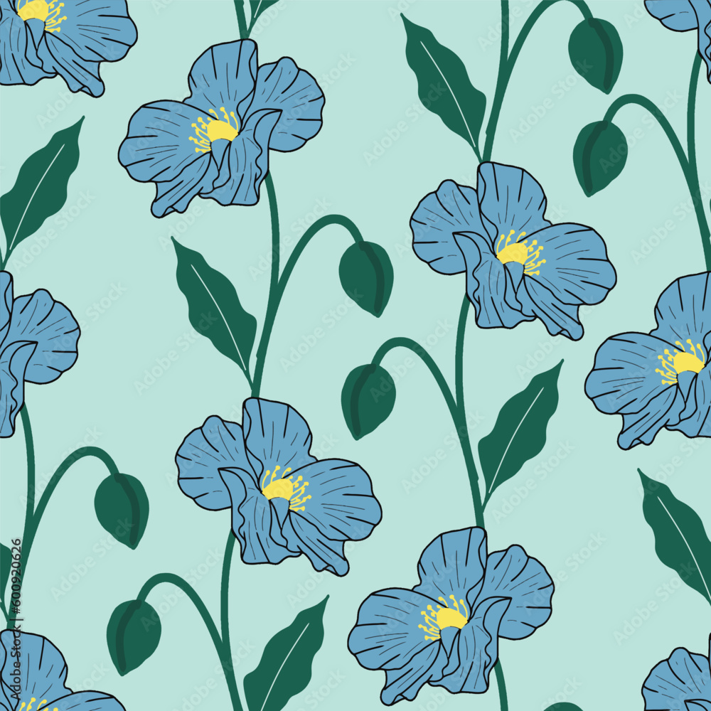 Blue Flower abstract backgrounds. Hand drawn various shapes and doodle objects. Can be used for printing needs and other digital needs. Contemporary modern trendy vector illustrations.