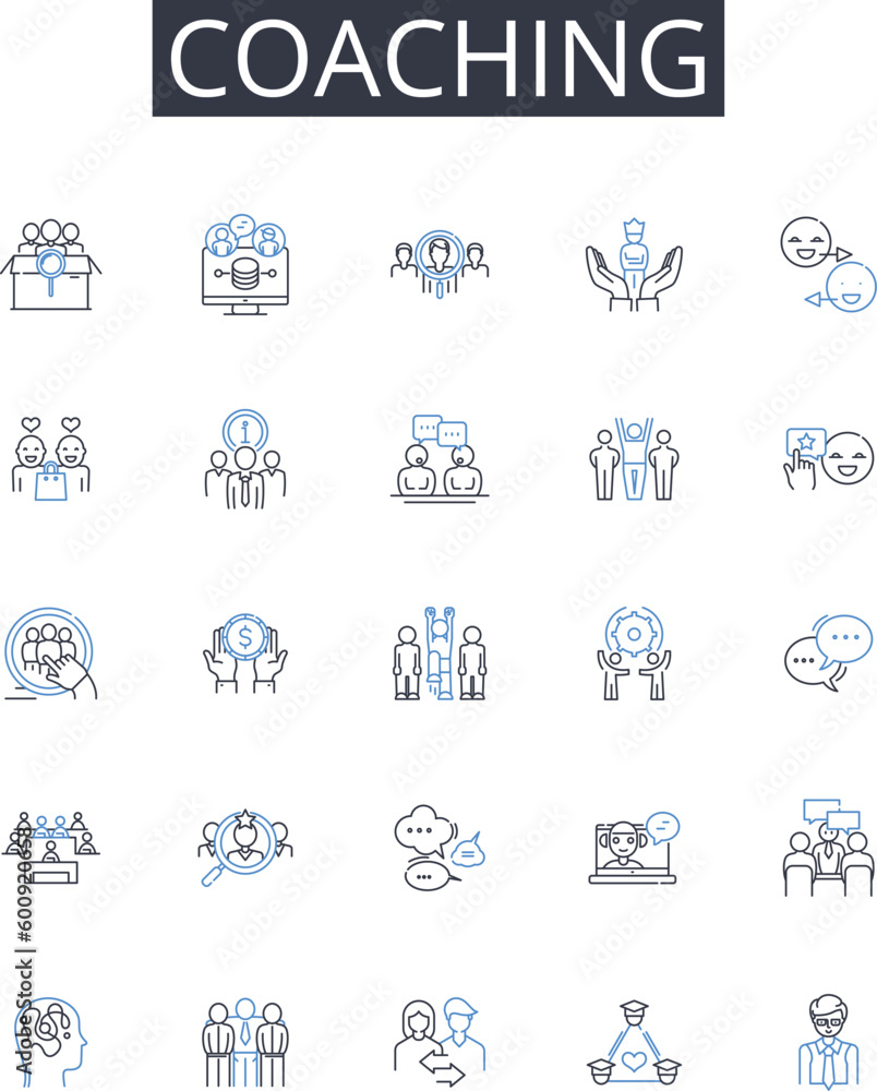 Coaching line icons collection. Metaphor, Allegory, Iconography, Significance, Representation, Imagery, Meaning vector and linear illustration. Semiotics,Interpretation,Motif outline signs set