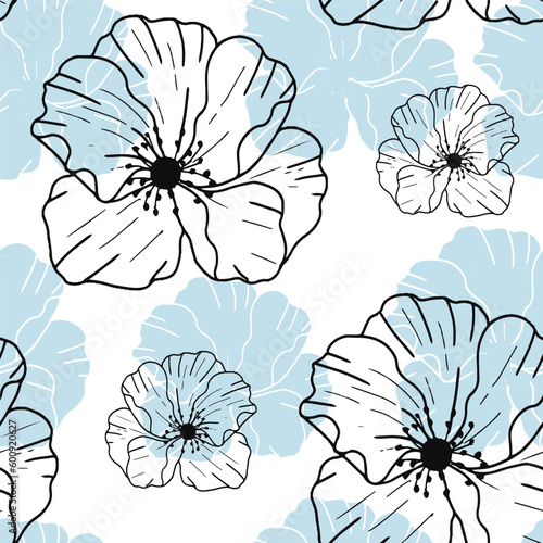 Blue Flower abstract backgrounds. Hand drawn various shapes and doodle objects. Can be used for printing needs and other digital needs. Contemporary modern trendy vector illustrations.