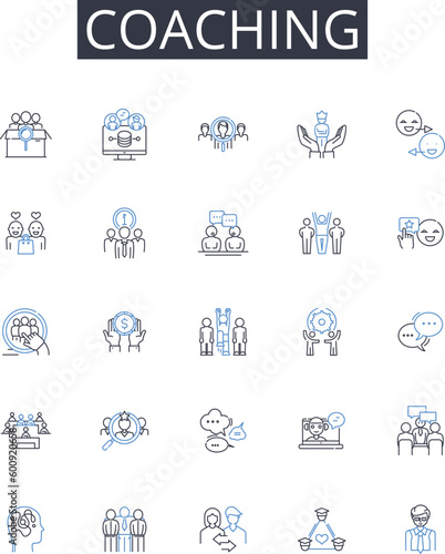 Coaching line icons collection. Metaphor, Allegory, Iconography, Significance, Representation, Imagery, Meaning vector and linear illustration. Semiotics,Interpretation,Motif outline signs set photo