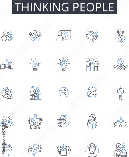 Thinking people line icons collection. Title, Deed, Mortgage, Equity, Taxation, Lease, Tenancy vector and linear illustration. Zoning,Appraisal,Survey outline signs set photo