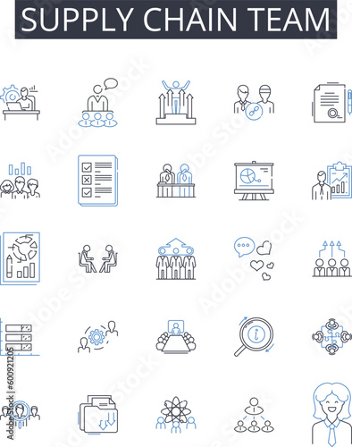 Supply chain team line icons collection. Opinion, Commentary, Perspective, Analysis, Critique, Viewpoint, Interpretation vector and linear illustration. Observations,Review,Assessment outline signs