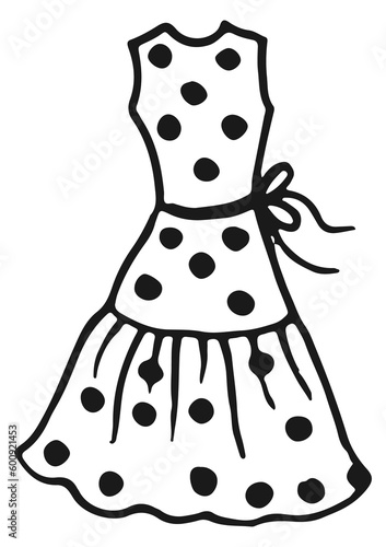 Polka dot dress icon. Female fashion symbol