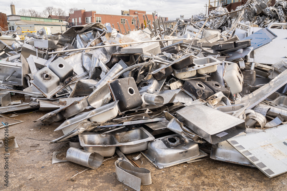 recycling plant scrap yard bales of aluminum and stainless steel crane with claw recycling plant scrap yard bales of aluminum and stainless steel crane with claw