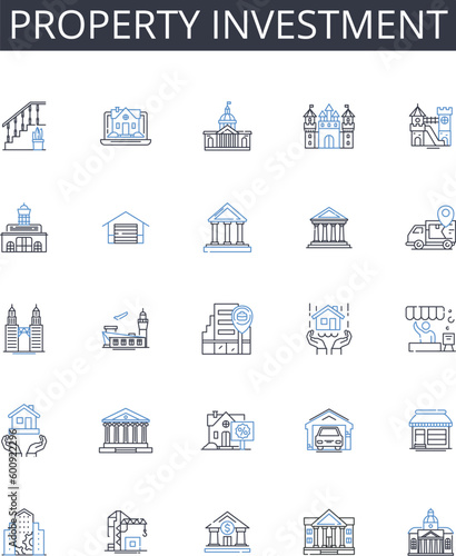 Property investment line icons collection. Fiction, Poetry, Prose, Novel, Genre, Plot, Character vector and linear illustration. Theme,Symbolism,Imagery outline signs set