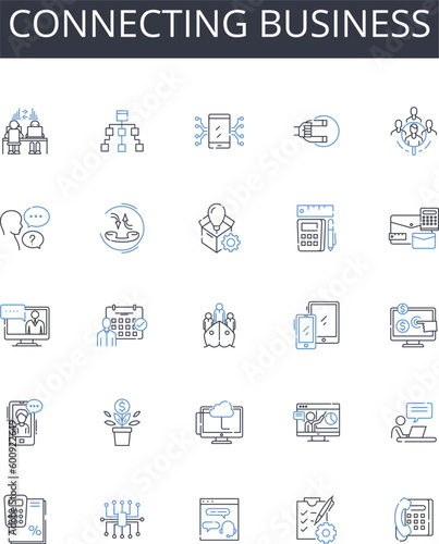 Connecting business line icons collection. Expertise, Talent, Efficiency, Proficiency, Mastery, Competence, Aptitude vector and linear illustration. Agility,Adroitness,Flexibility outline signs set