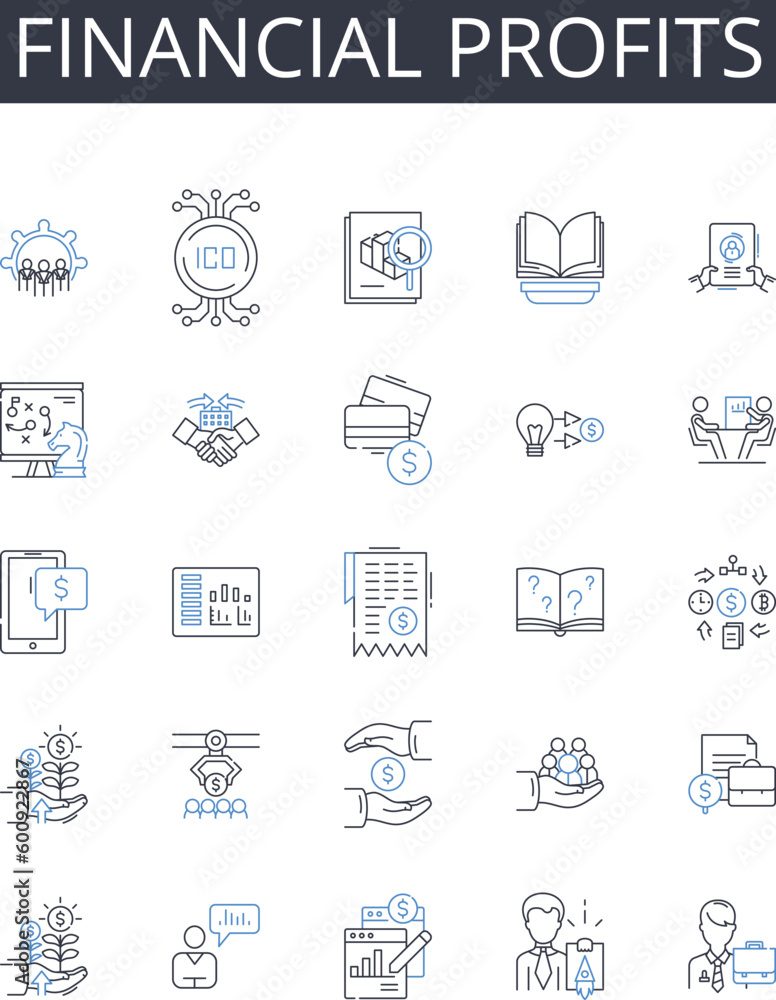 Financial profits line icons collection. Oligopoly, Monopoly, Perfect competition, Cartel, Barrier, Non-price competition, Imperfect competition vector and linear illustration. Price taker,Price