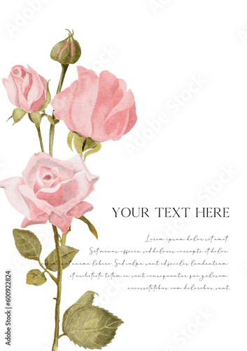 simple invitation with pink rose watercolor