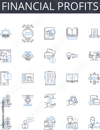 Financial profits line icons collection. Oligopoly, Monopoly, Perfect competition, Cartel, Barrier, Non-price competition, Imperfect competition vector and linear illustration. Price taker,Price photo