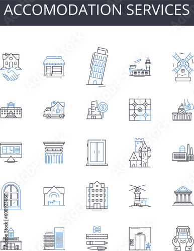 Accomodation services line icons collection. Shopping, Online, Digital, Marketplace, Internet, Payment, Sales vector and linear illustration. Customer,Merchandise,E-tail outline signs set