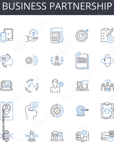 Business partnership line icons collection. Community, Sharing, Unity, Connection, Sustainability, Collaboration, Equality vector and linear illustration. Harmony,Support,Interdependence outline signs