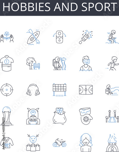 Hobbies and sport line icons collection. Visionary, Strategic, Influential, Decisive, Charismatic, Inspirational, Innovative vector and linear illustration. Collaborative,Empowering,Resilient outline