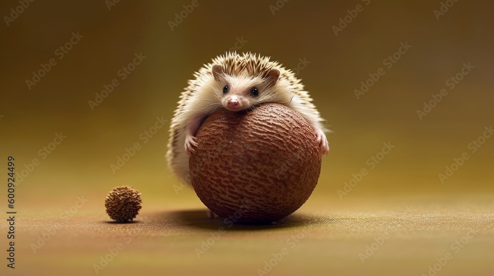 A tiny hedgehog curling into a ball. AI generated A tiny hedgehog curling into a ball. AI generated