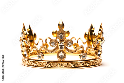 Gold jeweled crown isolated on white background. Generative AI