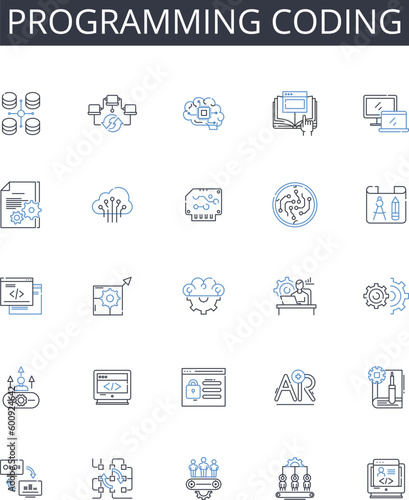 Programming coding line icons collection. Collaboration, Partnership, Alliance, Coalition, Syndicate, Cooperative, Unity vector and linear illustration. Solidarity,Association,Joint effort outline