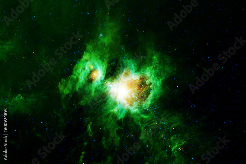 Fototapeta Naklejka Na Ścianę i Meble -  Green space nebula in far space. Elements of this image furnishing NASA.
