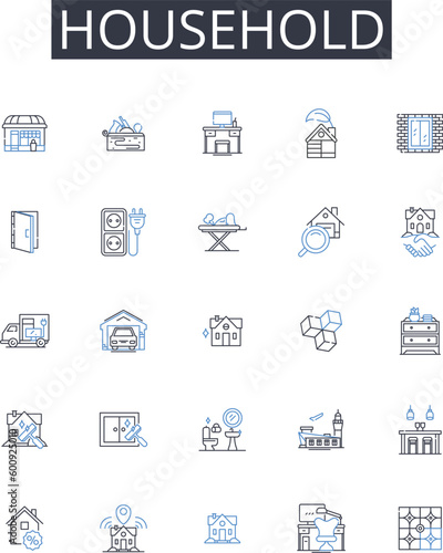 Household line icons collection. Planning, Coordination, Logistics, Rehearsal, Practice, Preparation, Organization vector and linear illustration. Punctuality,Timing,Synchronization outline signs set
