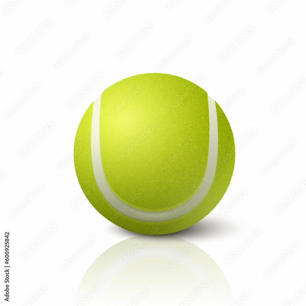 Vector 3d Realistic Green Textured Tennis Ball Icon with Reflection Closeup Isolated. Tennis Ball Design Template for Sports Concept, Competition, Advertisement. Front View. Vector Illustration