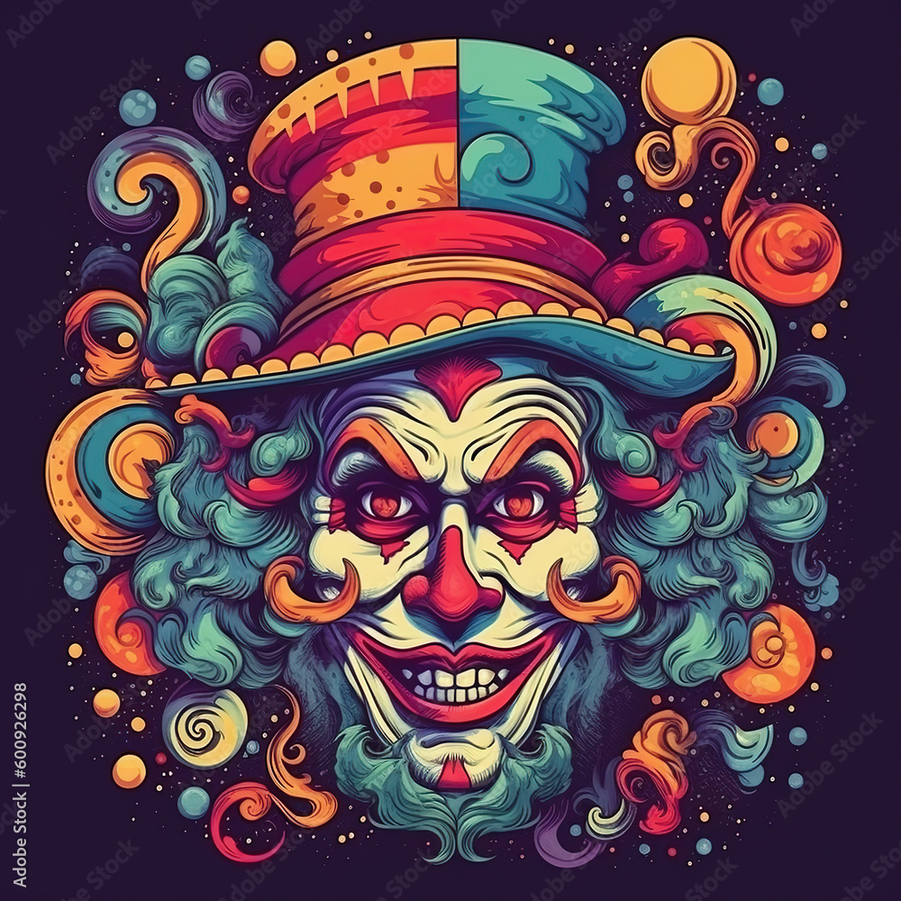 Clown tattoo. Creative image, vibrant colors. AI generated image. Clown tattoo. Creative image, vibrant colors. AI generated image.