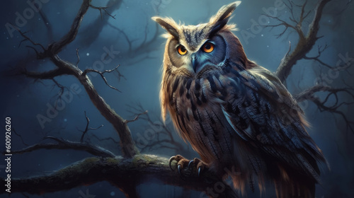 A wise owl hooting in the moonlight. AI generated