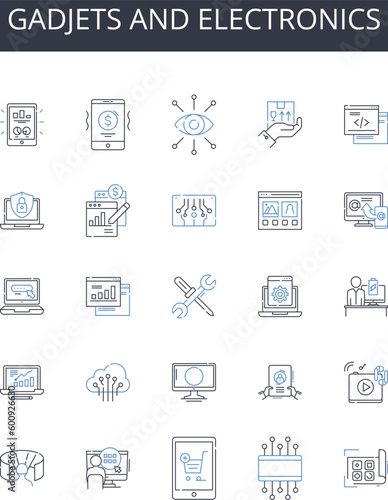 Gadjets and electronics line icons collection. Revenue, Mtization, Business model, Strategy, Profit, Cash flow, Advertising vector and linear illustration. Subscription,Freemium,Sponsorship outline