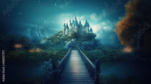 illustration of way to heaven , way to fairytale castle, Generative Ai