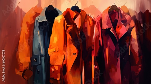 illustration of fashion clothes hanging wardrobe, Generative Ai