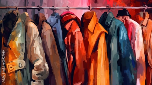 illustration of fashion clothes hanging wardrobe, Generative Ai